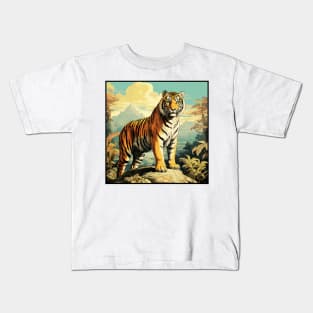 Colorful Tiger Cartoon Vintage Bengals Tiger Drawing Comics Fearless Tiger Kids T-Shirt